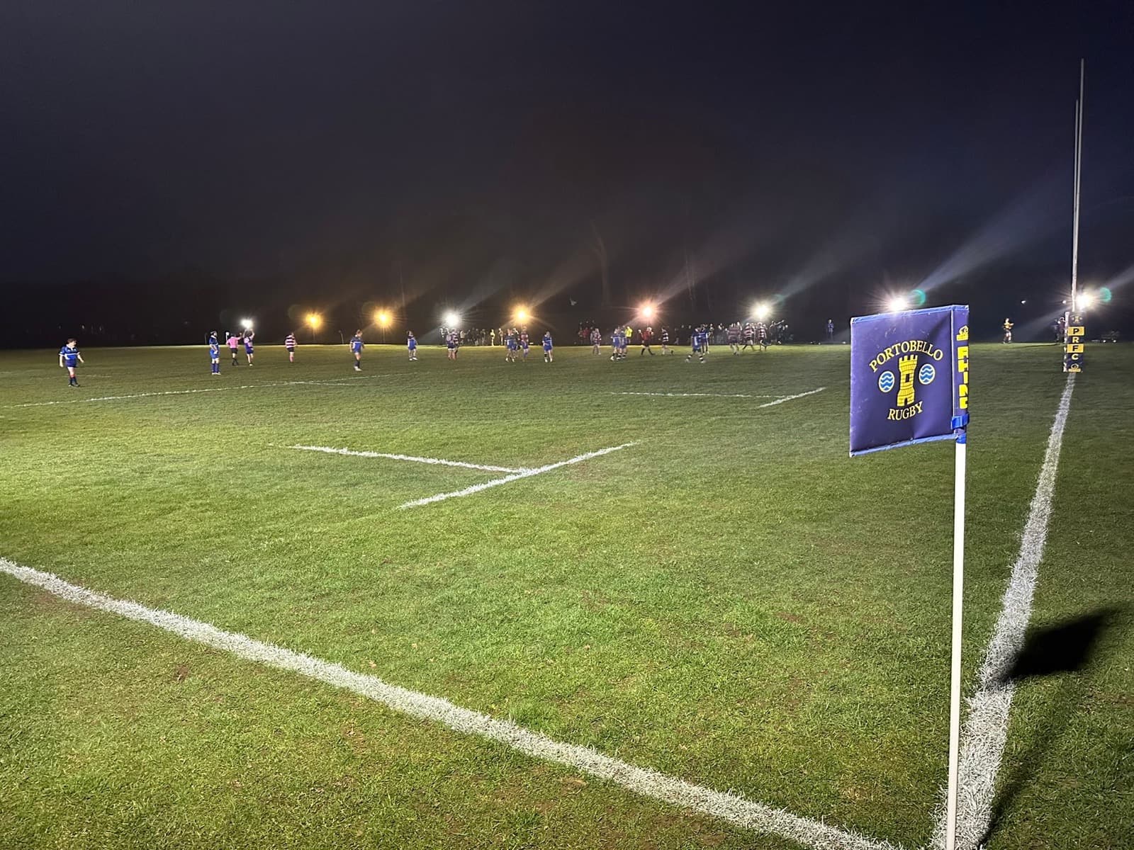 Portobello RFC corner flag on match night