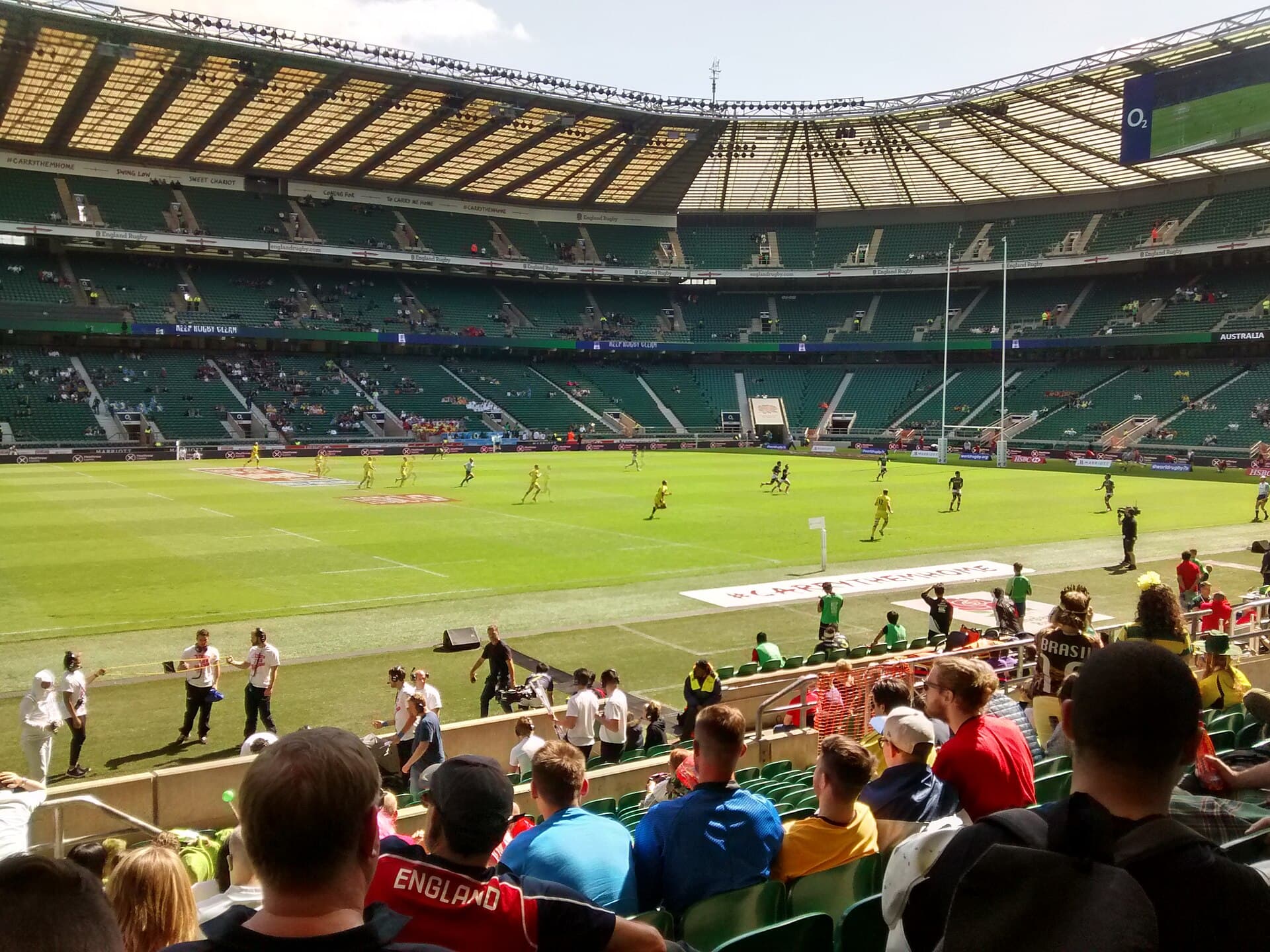 Match day inside Twickenham with England fans in the stands