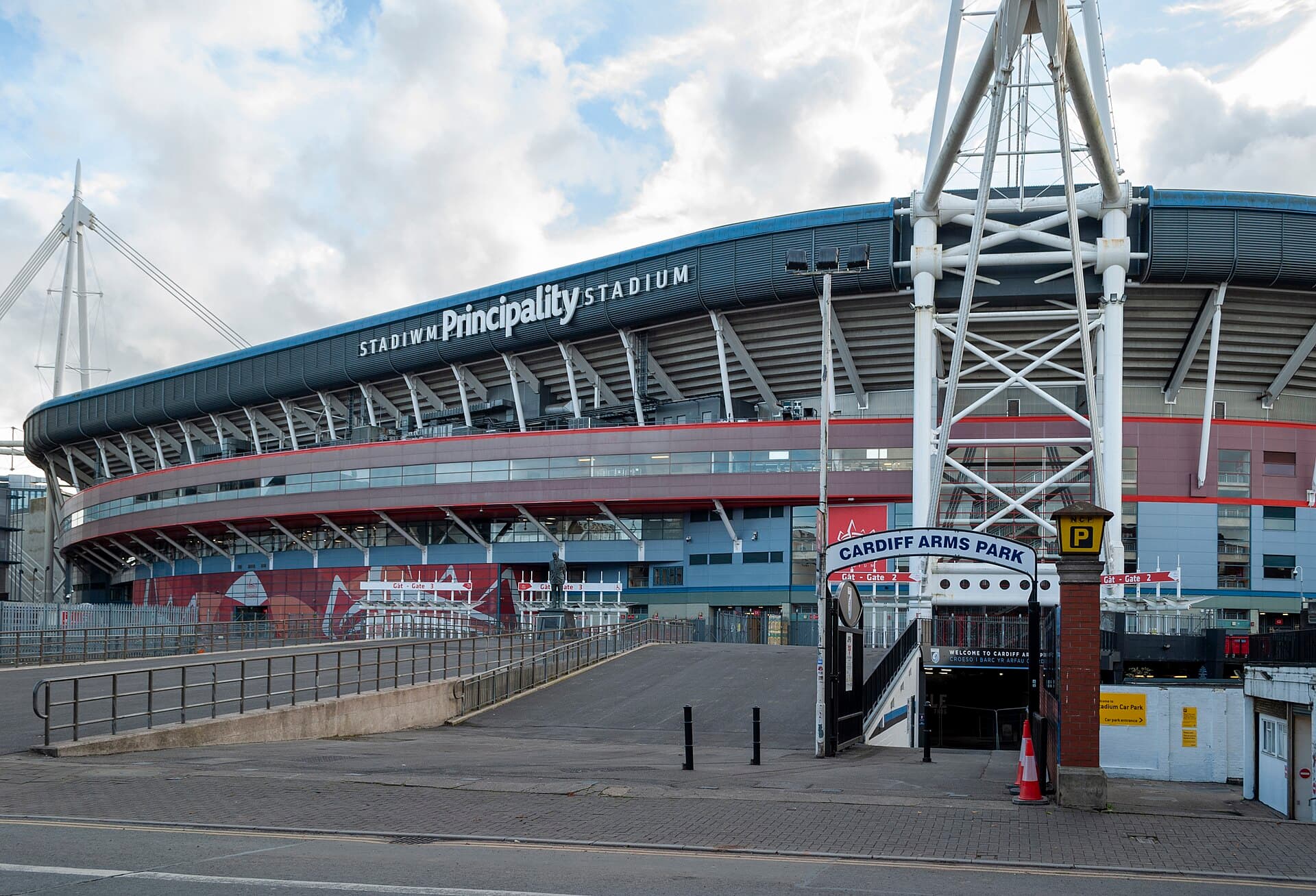 The Principality Stadium seen from Westgate Street in Cardiff