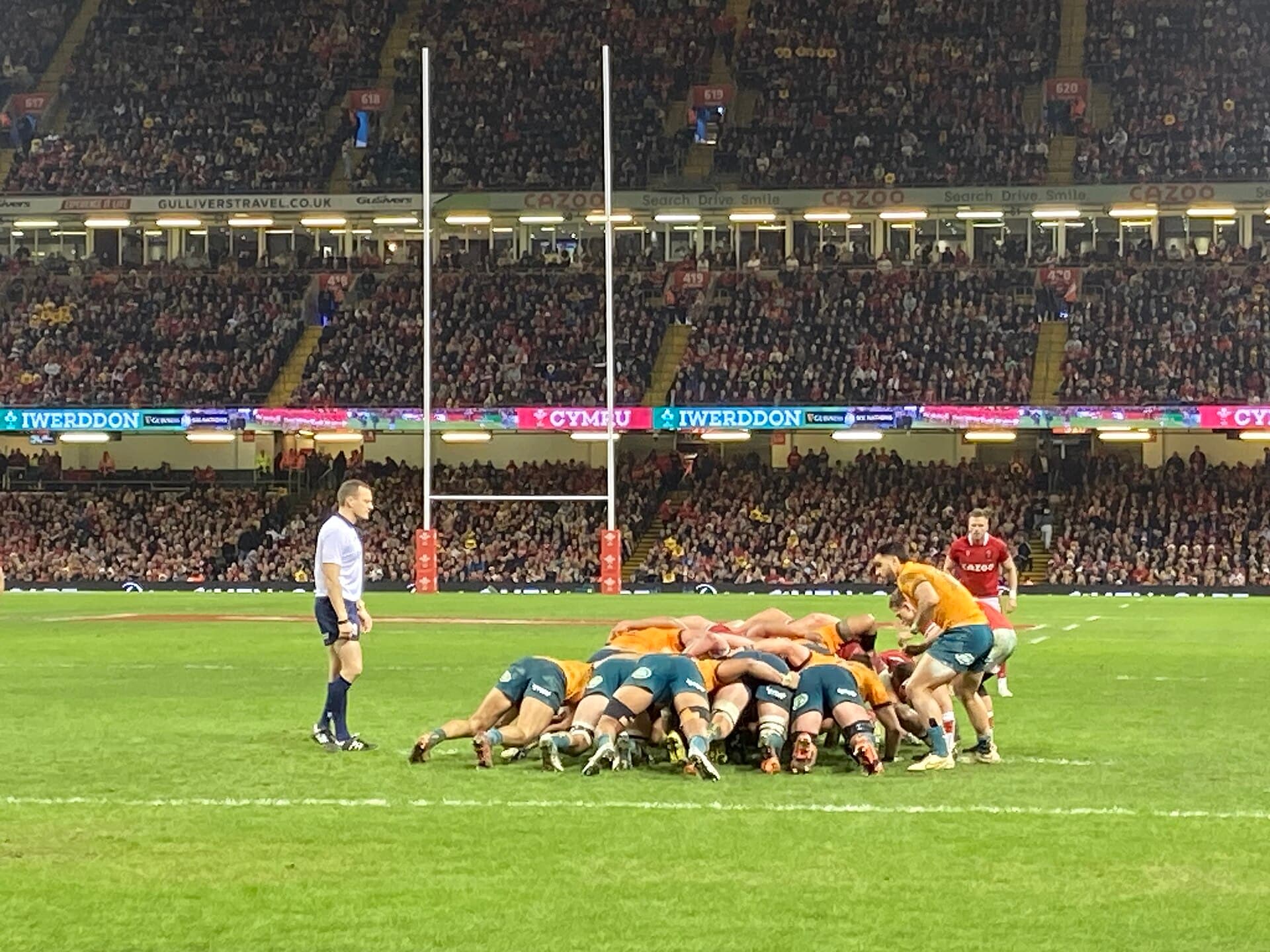 A scrum in Wales v Australia at the Principality Stadium