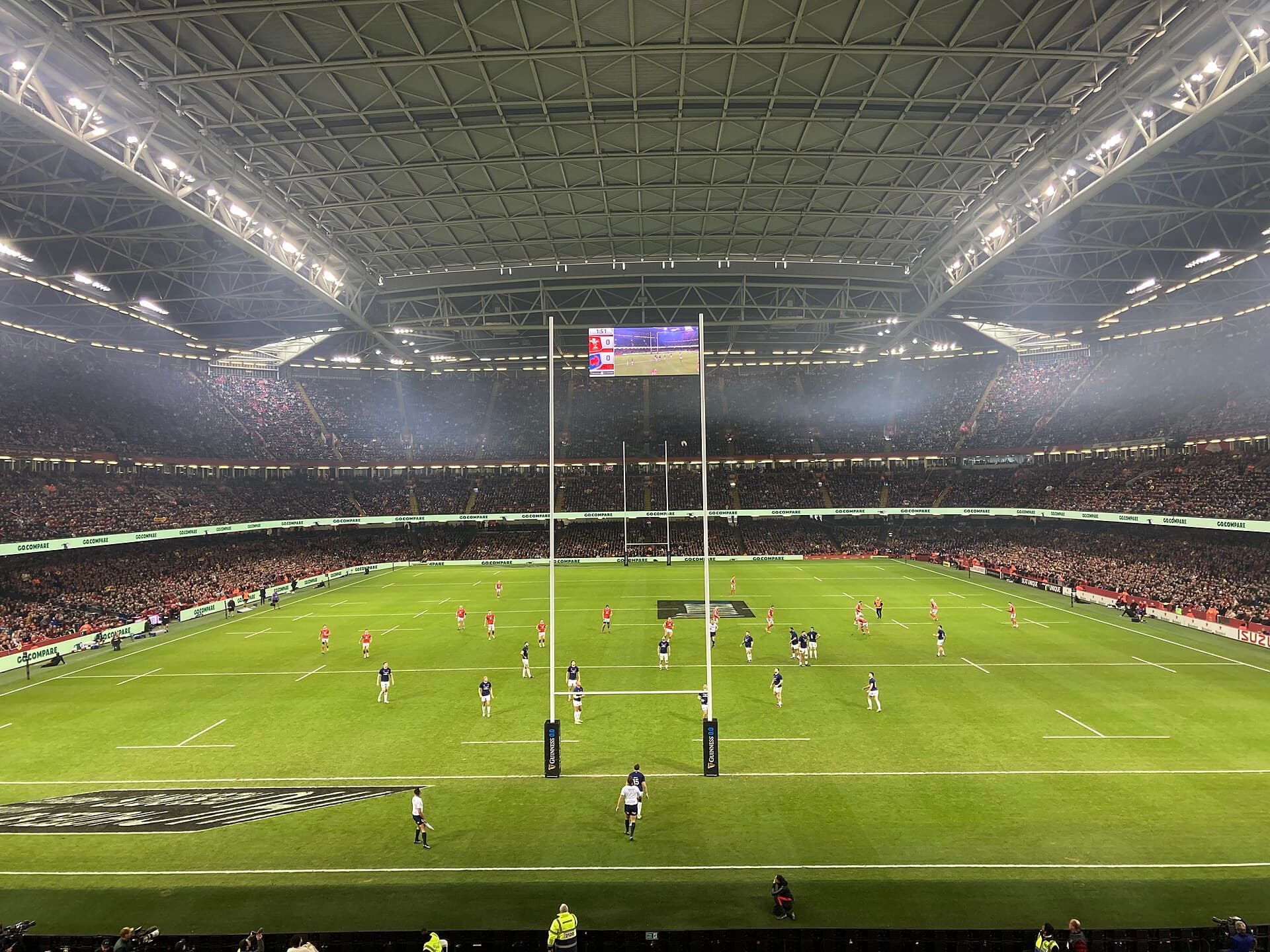 Wales v France at the Principality Stadium with the roof closed